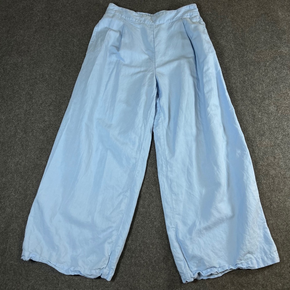 Vineyard Vines Womens Blue Linen Blend Wide Leg Crop Pants Size M High Rise